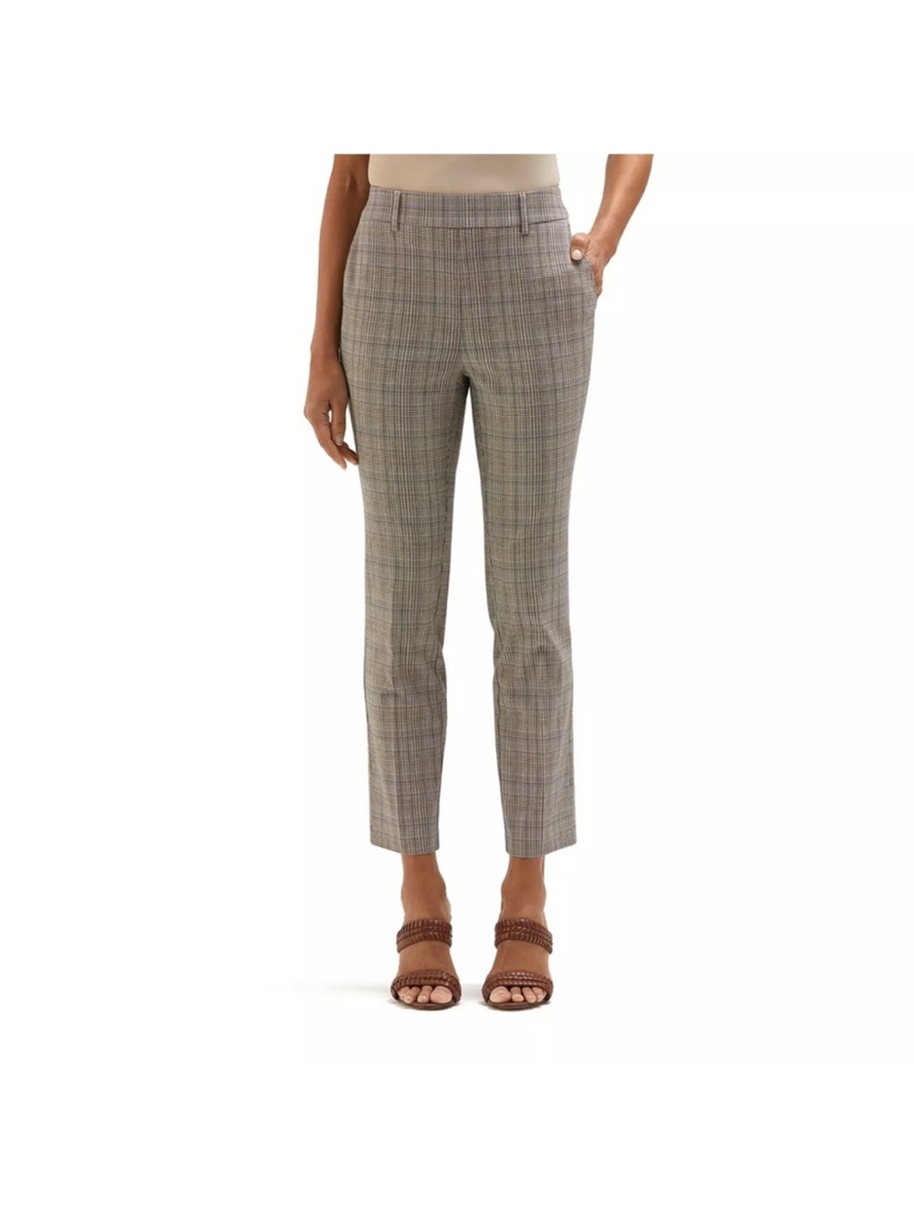 Plaid Cropped Ankle Pants in Gray and Tan